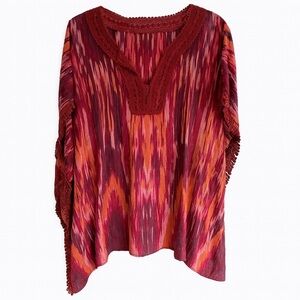 New Calypso St Barth Tunic Top Boho Resort Cruise Coverup Red Orange Ikat M
